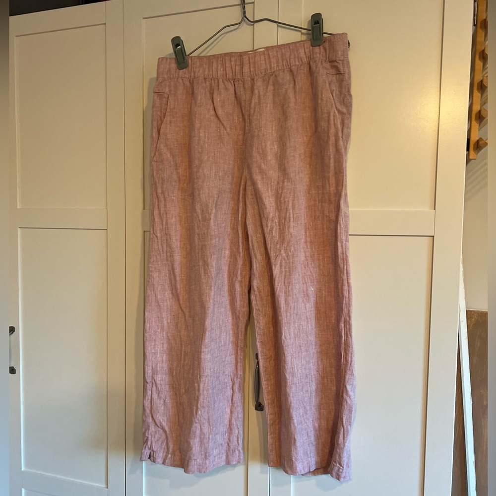 Never worn Cynthia Rowley 100% linen wide leg ankle pant, Sz L, dusty pink